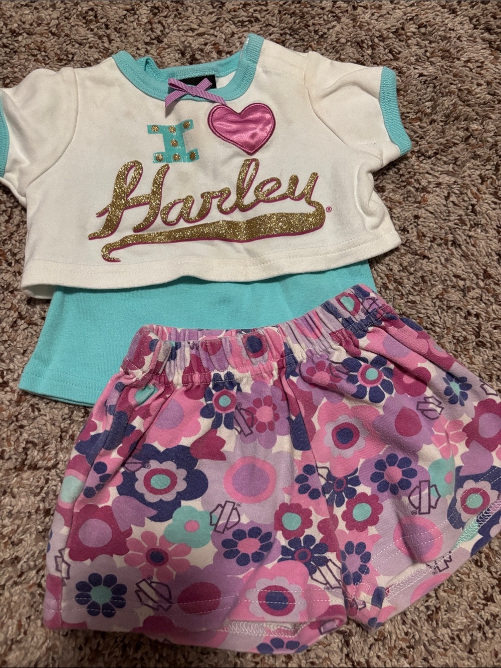 Harley Davidson top and shorts set
